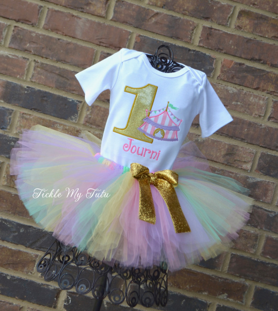 Under the Big Top Circus Tent Birthday Tutu Outfit (Pink, Lilac, Mint, and Gold)