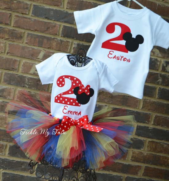 Boy/Girl Twin Mickey and Minnie Clubhouse Birthday Tutu Set