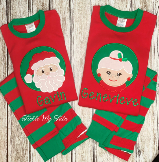 Christmas Pajamas with Santa or Mrs. Claus Design