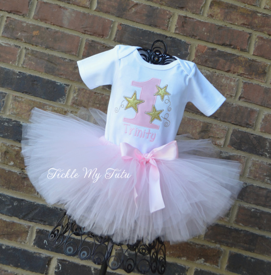 Twinkle Twinkle Little Star Birthday Tutu Outfit (All light pink tutu)