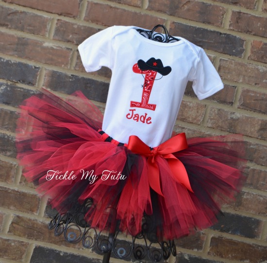 Cowgirl Cutie (Red and Black) Birthday Tutu Outfit