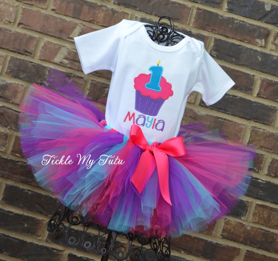 Cupcake with Number Candle Birthday Tutu Outfit