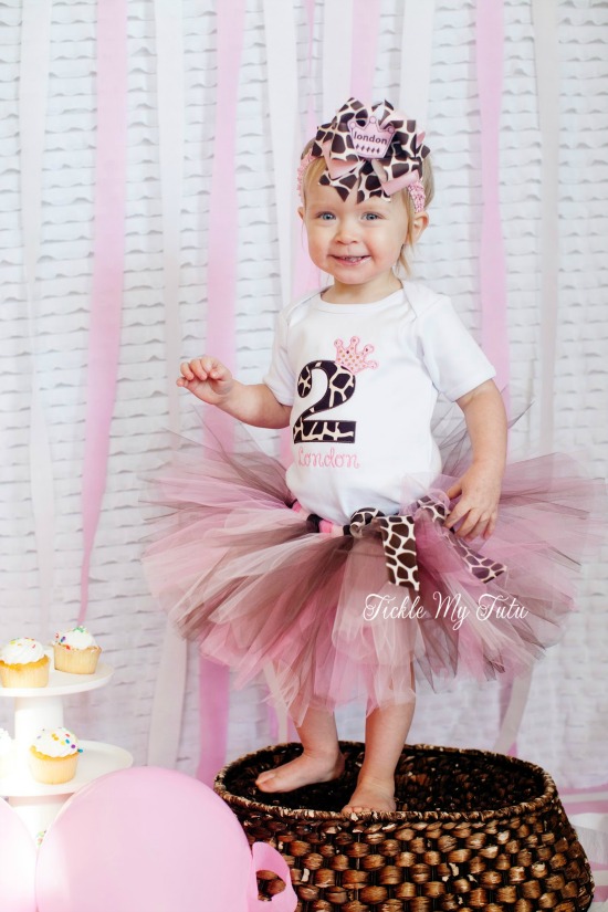 Pink and Giraffe Print Crown Number Birthday Tutu Outfit