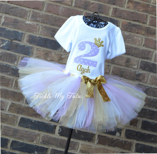 Lilac and Gold Princess Crown Birthday Tutu Outfit