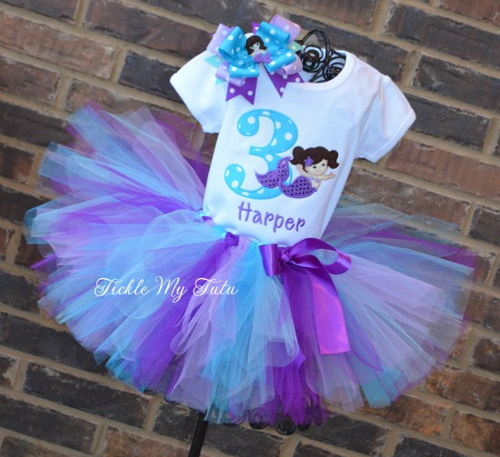 Mermaid Birthday Tutu Set in Birthday Purple Top & Jade Bottoms