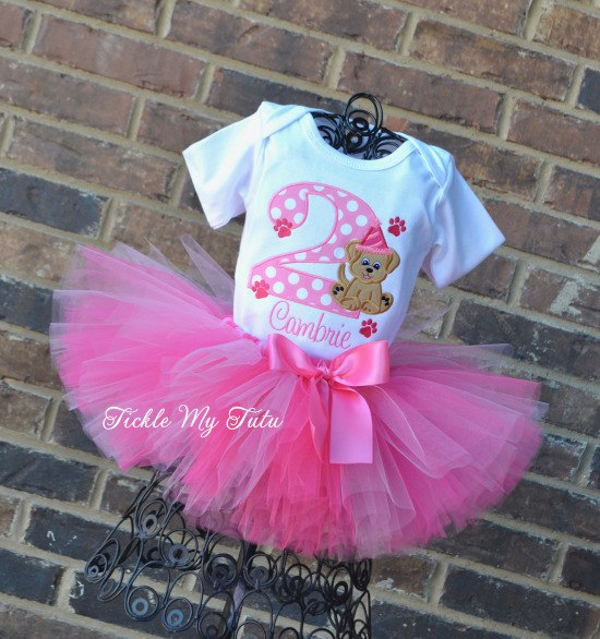 Puppy PAW-ty Birthday Tutu Outfit (Dark Pink and Pink Puppy with Hat)