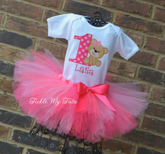 Teddy Bear Birthday Tutu Outfit (Pink and Dark Pink)