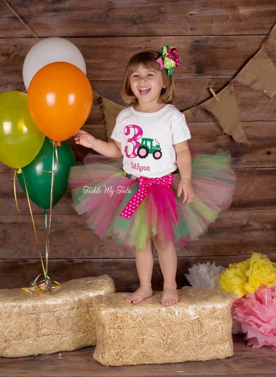 Girly Tractor Birthday Tutu Outfit